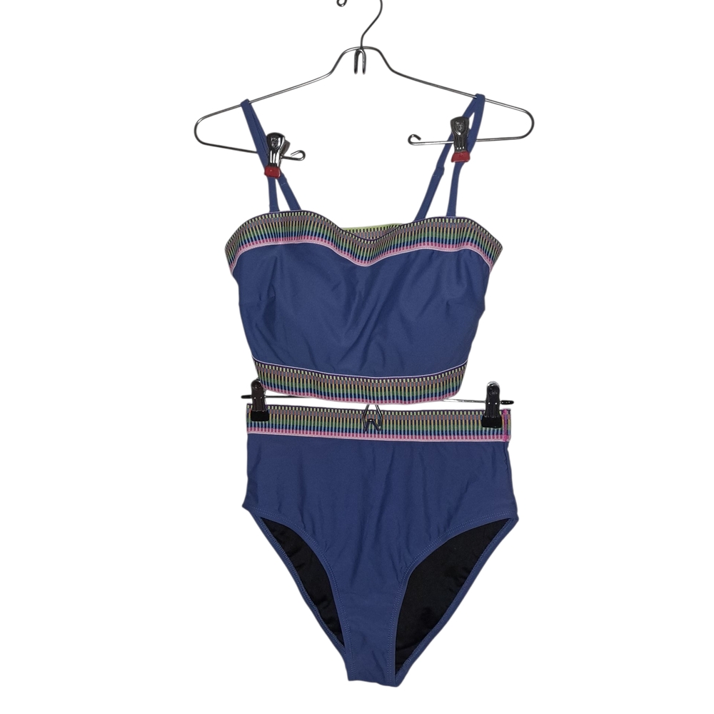Women's Blue Bikini Set Striped Swimsuit NWOT